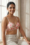 Zivame Floral Grace Padded Non Wired 3/4th Coverage Tshirt Bra - Light Pink Base With Flower — thumbnail 1